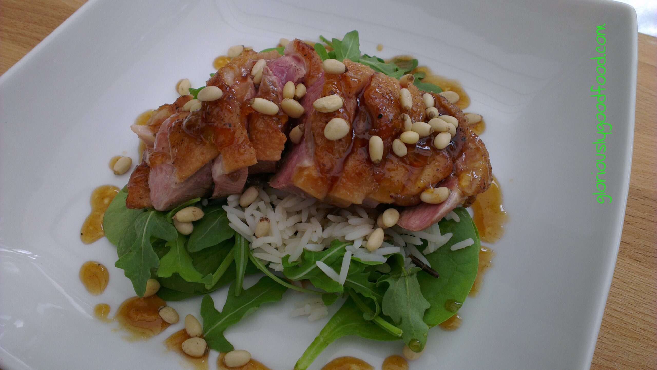 Warm Duck and Pine Nut Salad with Wild Rice and an Orange and Balsamic Vinegar Dressing