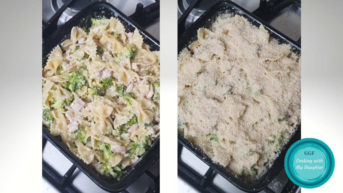 Chicken and Broccoli Pasta Bake before baking